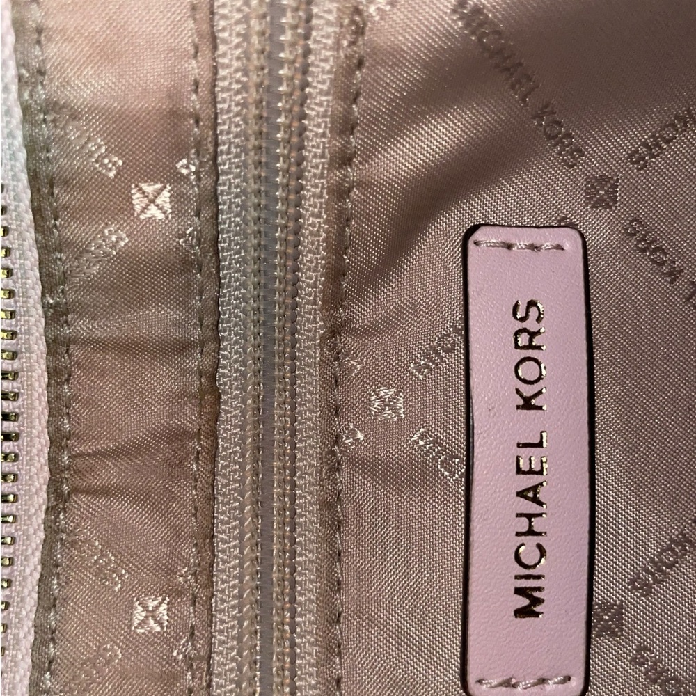 Michael Kors Marilyn Small MK‎ Logo Satchel Purse Bag Brown Blush Pink Designer - Picture 12 of 13